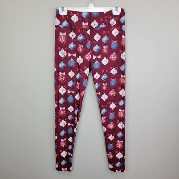 Pants - Gray And White Ornament Print Polyester Spandex Burgundy Ankle Leggings One Size